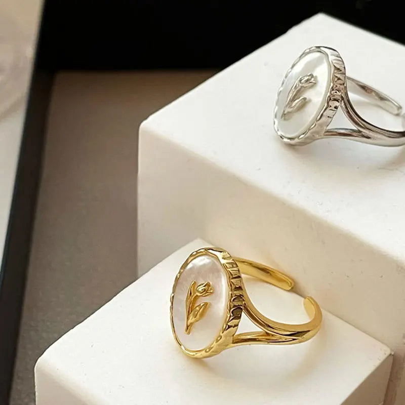 925 Sterling Silver Metal Flower Shell Geometric Rings For Women French Retro Romantic Open Thai