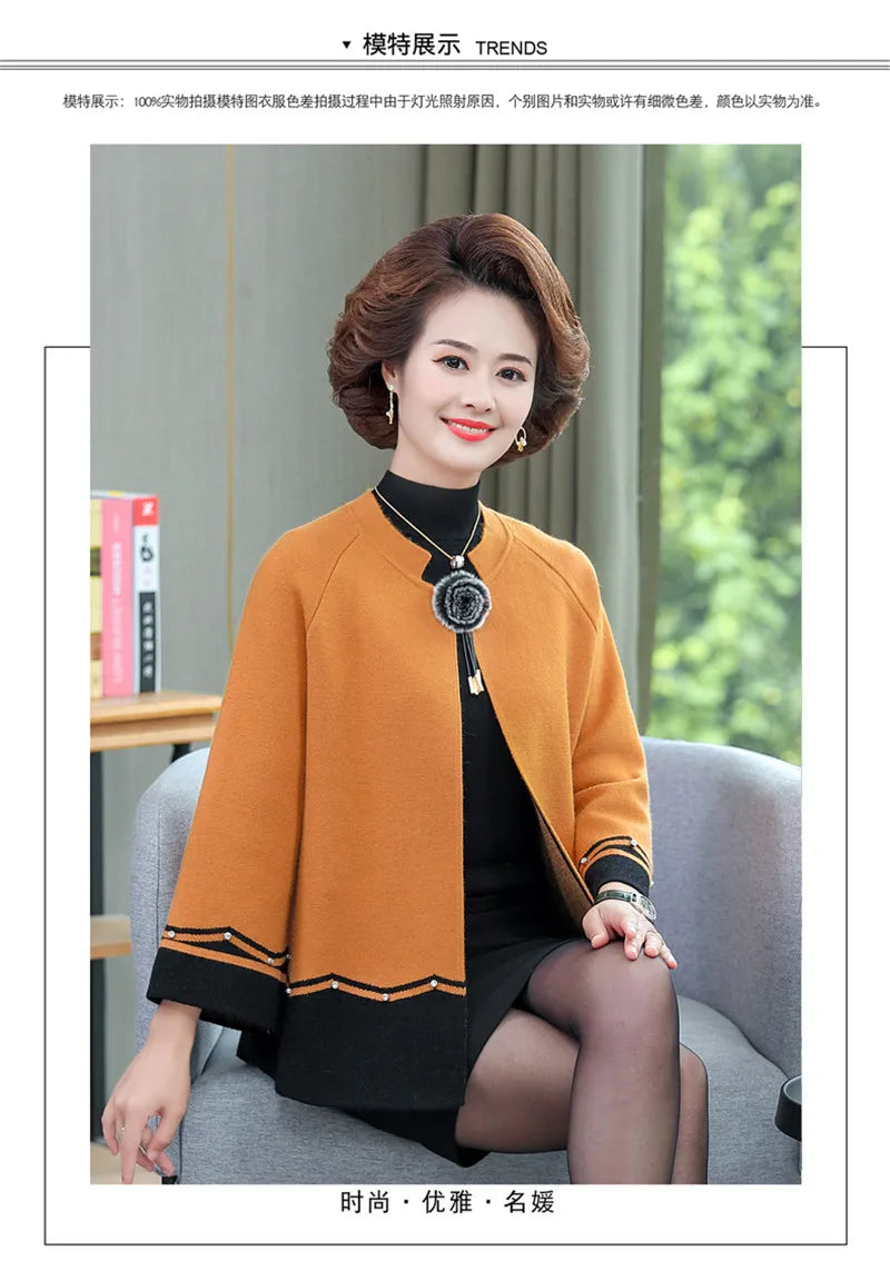 2023 New Spring Autumn Mother Sweater Knitted Cardigan   Jacket Noble Elegant Womem Sweater Coat Middle Aged Female Knitwear Top
