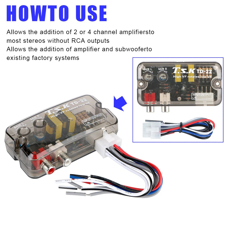 12V Converter Adapter Adjustable Frequency Line Car Subwoofer Stero Radio Converters Auto Car Audio Converter RCA Stereo