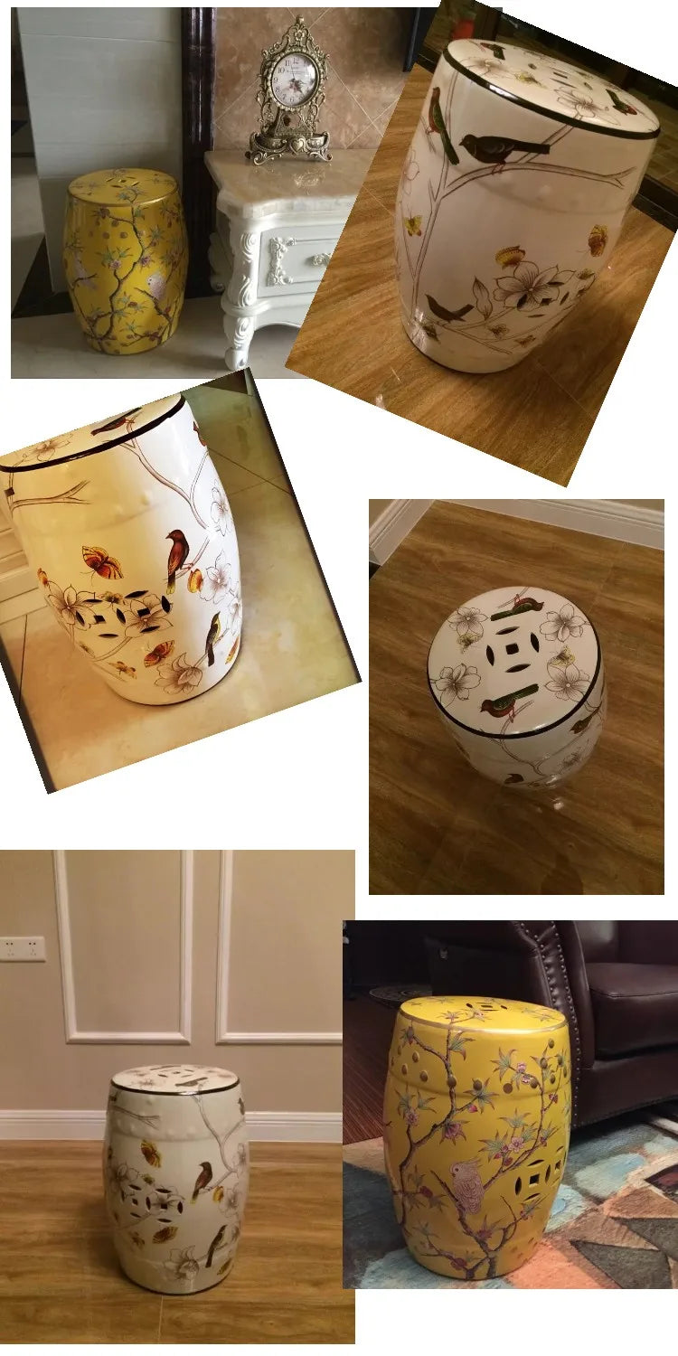 Shoe Changing Stool Flower Bird Ceramic Drum Stool Dressing Antique Drum Sitting Stool Living Room Furniture Luxury Dresser