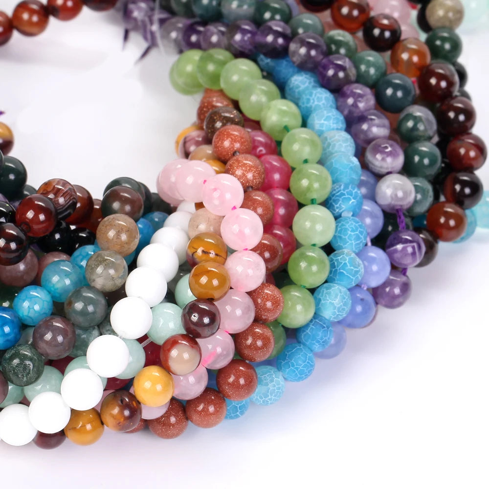 4-12MM Natural Stone Beads Lava Amethyst Tiger Eye Quartz Agates Round Loose Beads for Jewelry Making DIY Bracelet Accessories