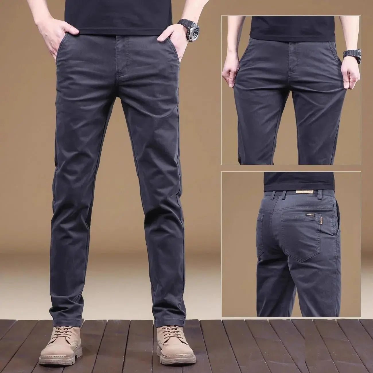 2026 Summer Thin Cotton Men's Casual Pants Trendy Versatile Elastic Light Business Trousers Work Formal Slim Straight Pants