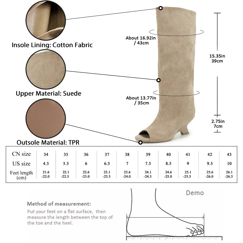 GMQM 2025 New Women’s Slouchy Knee High Boots Open Toe Wedge Heel Wide Calf Pull On For Winter Fall Fashion Casual Dress Tall