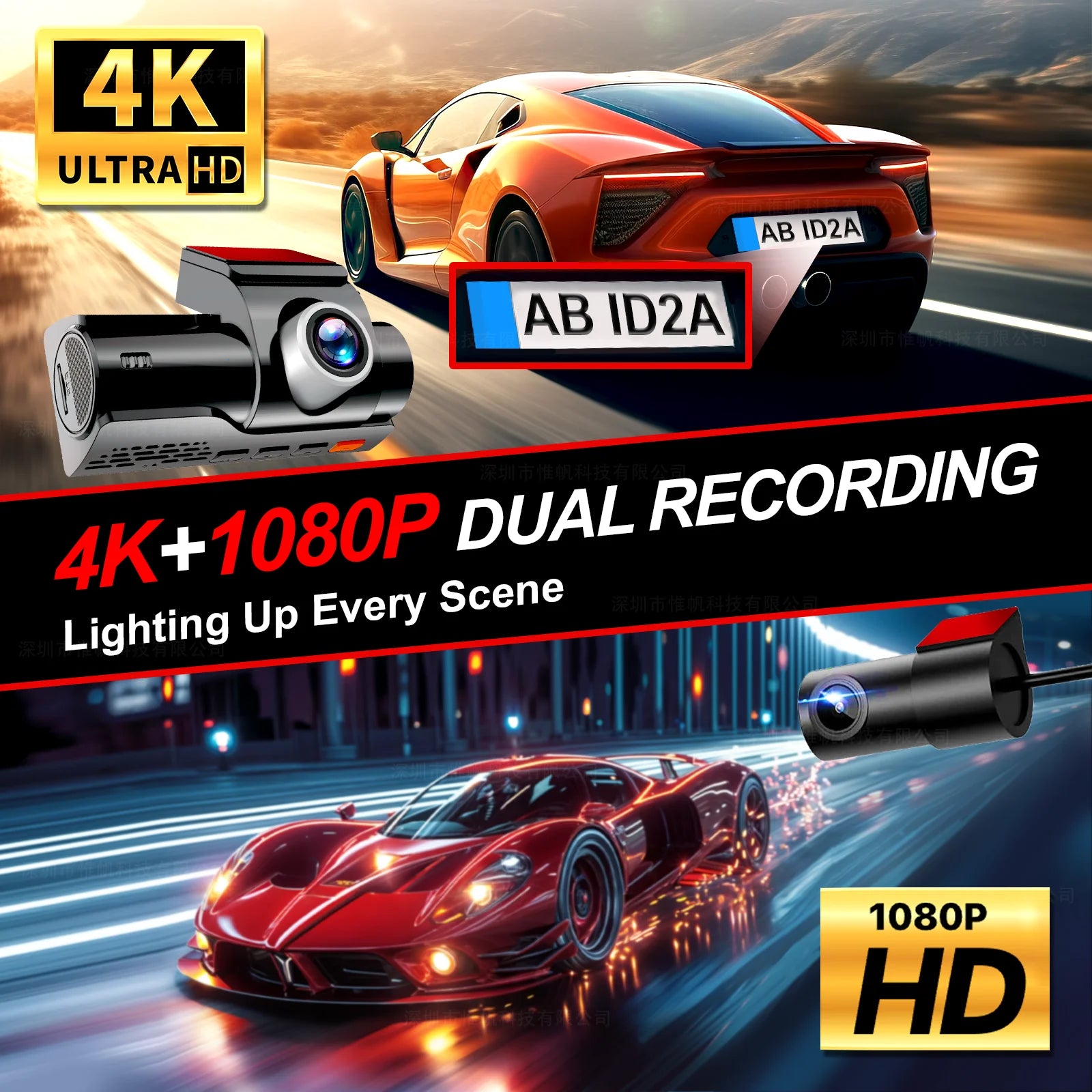 Dash Camera 4K for Cars DVR Dual-Channel HD 1080P Front and Rear GPS Car Camera WDR Night Vision WiFi APP Monitor Video Recorder