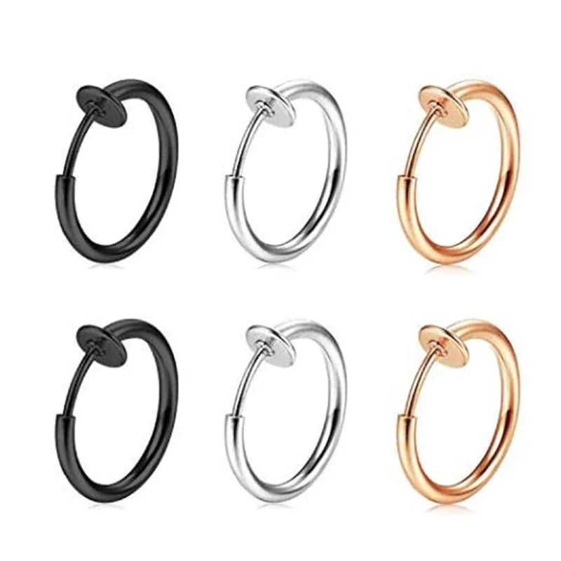 2-6Pc Fake Nose Ring retractable earrings Hoop Faux Lip Earrings Cartilage Septum Clip on Ear Lobe Helix Anti Conch Non Piercing