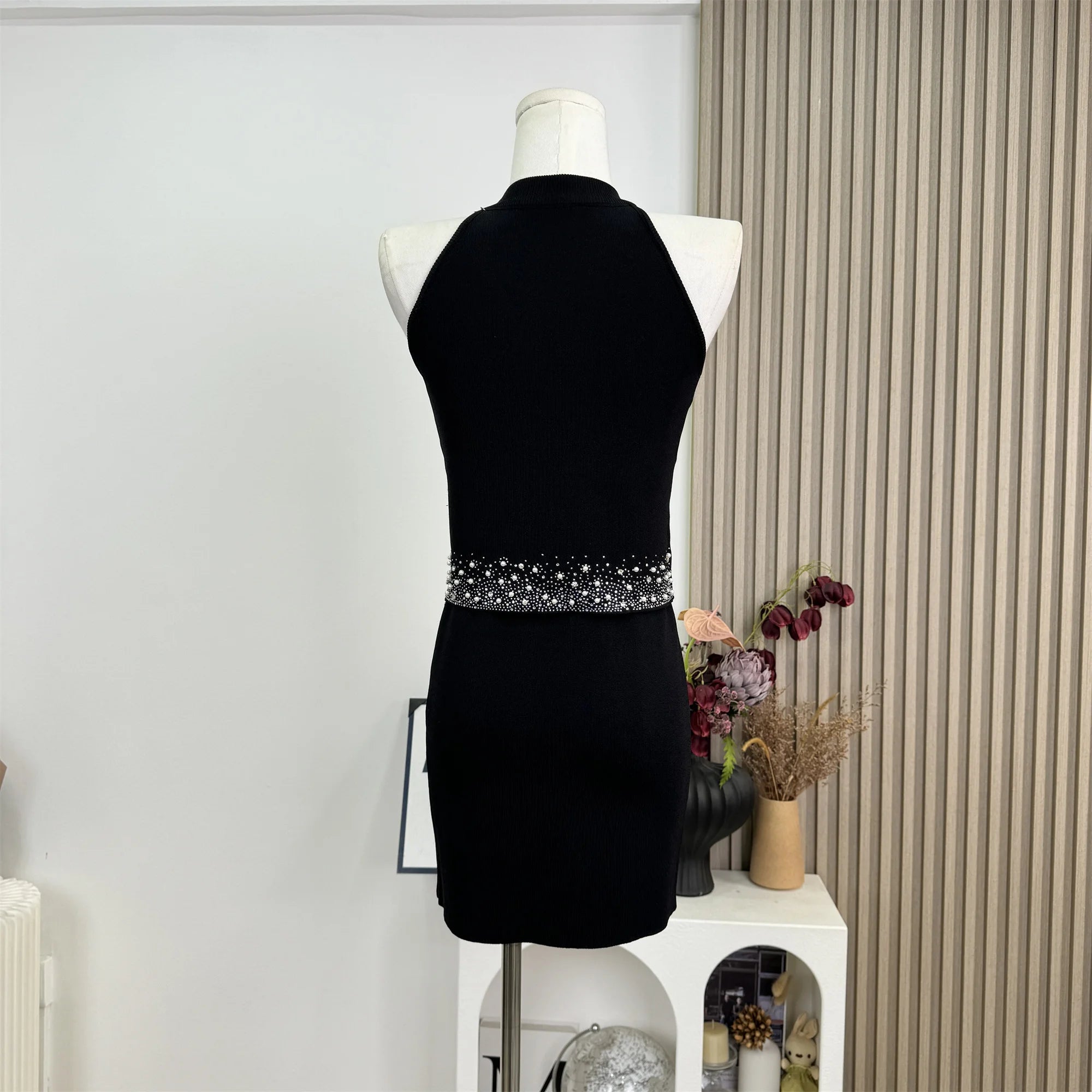 2025 Summer Diamonds Knitted 2 Piece Set For Womem Nail Bead Top + Short Skirt Two Piece y2k Outfit Ensemble Femme