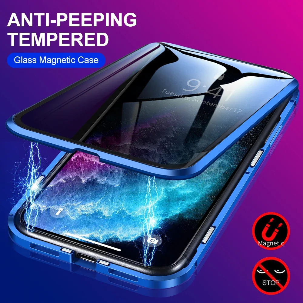 Protect Anti Peeping Privacy Double Sided Tempered Glass Phone Case For Redmi Note 12 13 14 Pro Plus 5G Metal Magnetic Cover