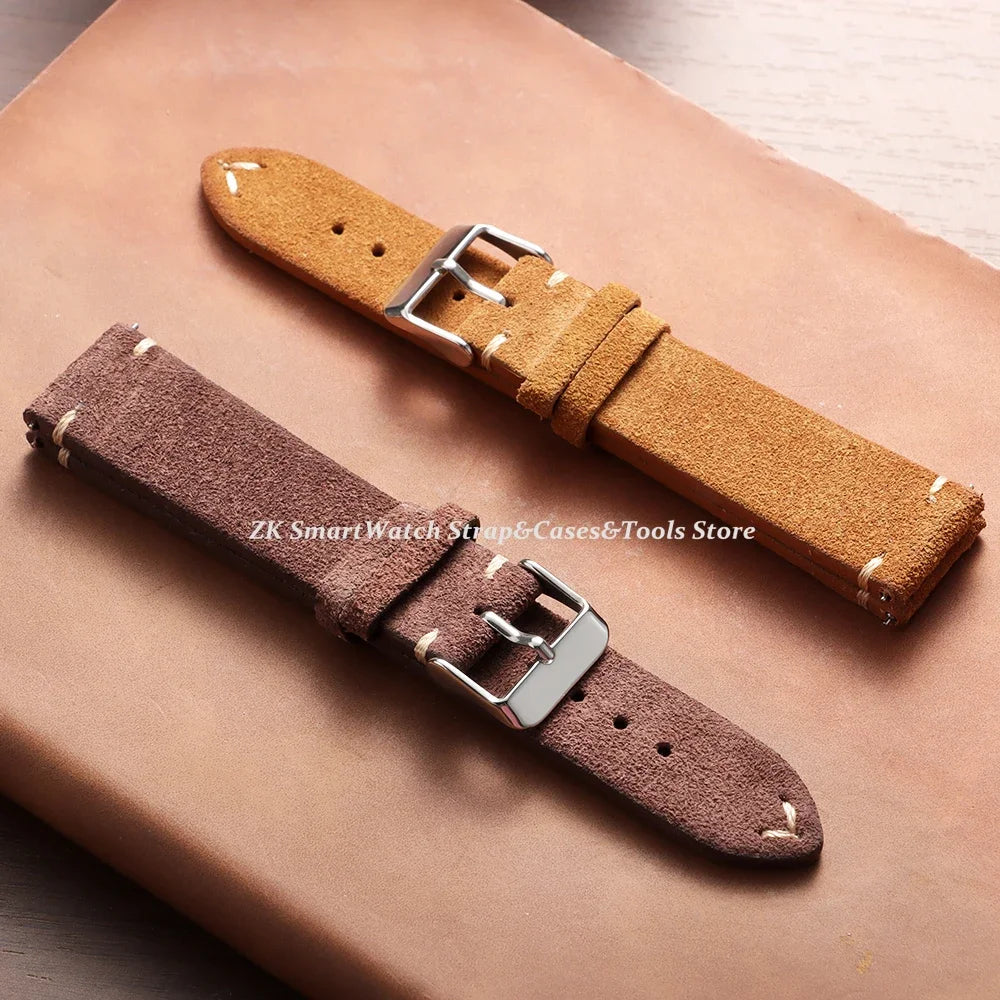 Wristband Soft Suede Leather Straps 14/16/18/20/22mm Vintage Red Watchband Quick Release Calfskin Bracelet Men Women Accessories