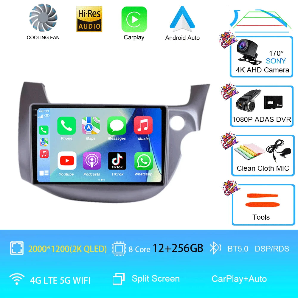 Car Radio Android 16 For Honda Jazz Fit 2007-2013 RHD Stereo Multimedia Video Player Carplay Auto GPS Navigation 2din Head Unit