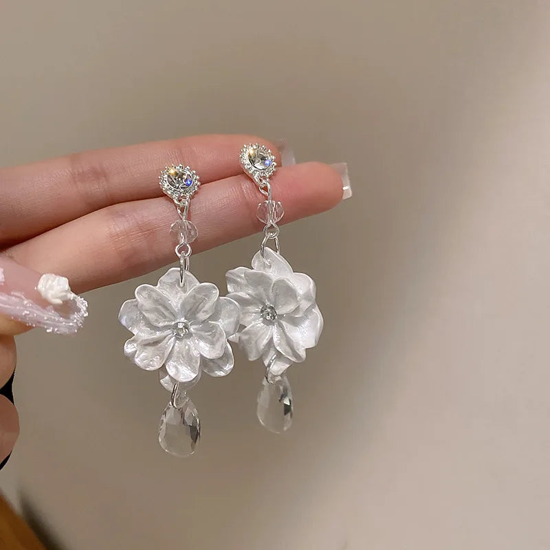 Trendy Temperament Long Pearls No Hole Clip Earrings Imitation Pearl Shell Tassel Long Clip on Earrings on Pierced Ears Women