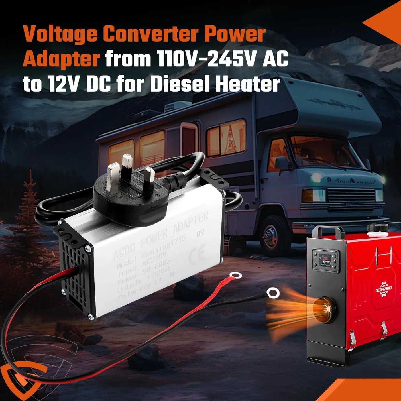 EU/UK Plug Power Converter 230V to 12V Adapter for Diesel Air Heater For 5KW 8KW Suitable for Household Electrical Outlets