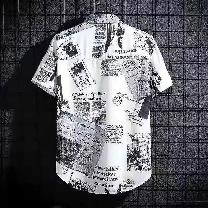 Short sleeved shirt men's thin graffiti print Hong Kong fashion clothing beach floral loose half sleeved shirt
