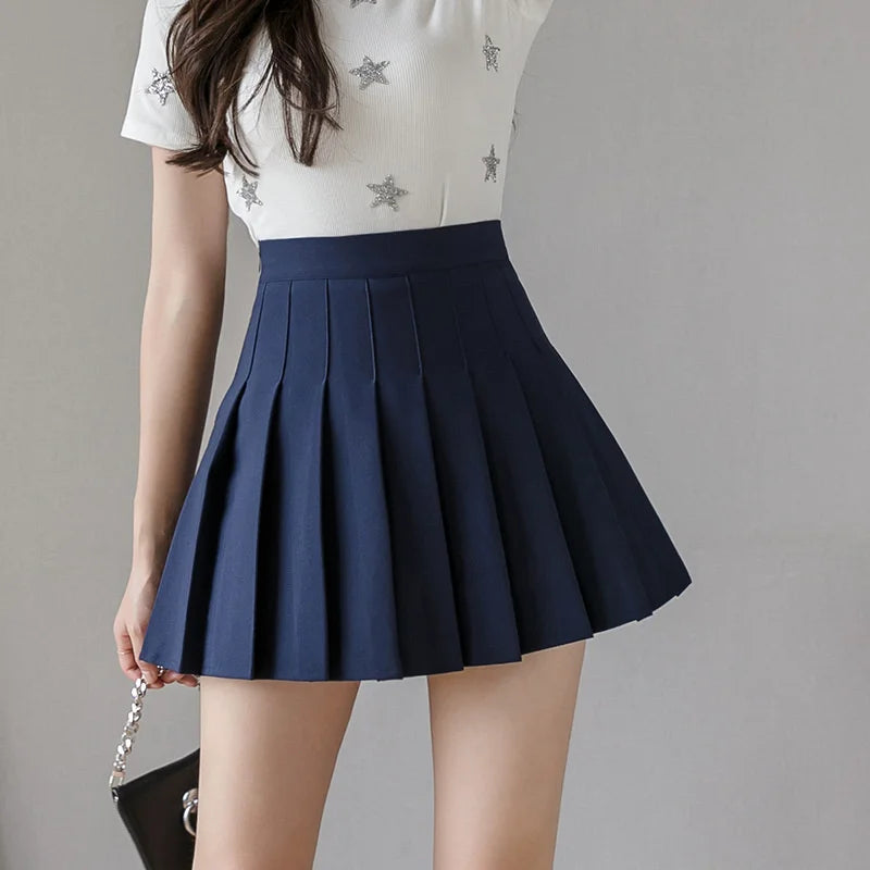 2025 High Waist Skirt Womem Solid Black Preppy Pleated Mini Skirt Summer Fashion Korean A-Line Short Skirt Girl Y2k Cute Skirt