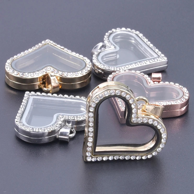 1Pc Punk Heart Round Memory Reliquary Photo Medaillon Pendant Glass Geometric Cremation Ashes Floating Locket кулон Jewelry
