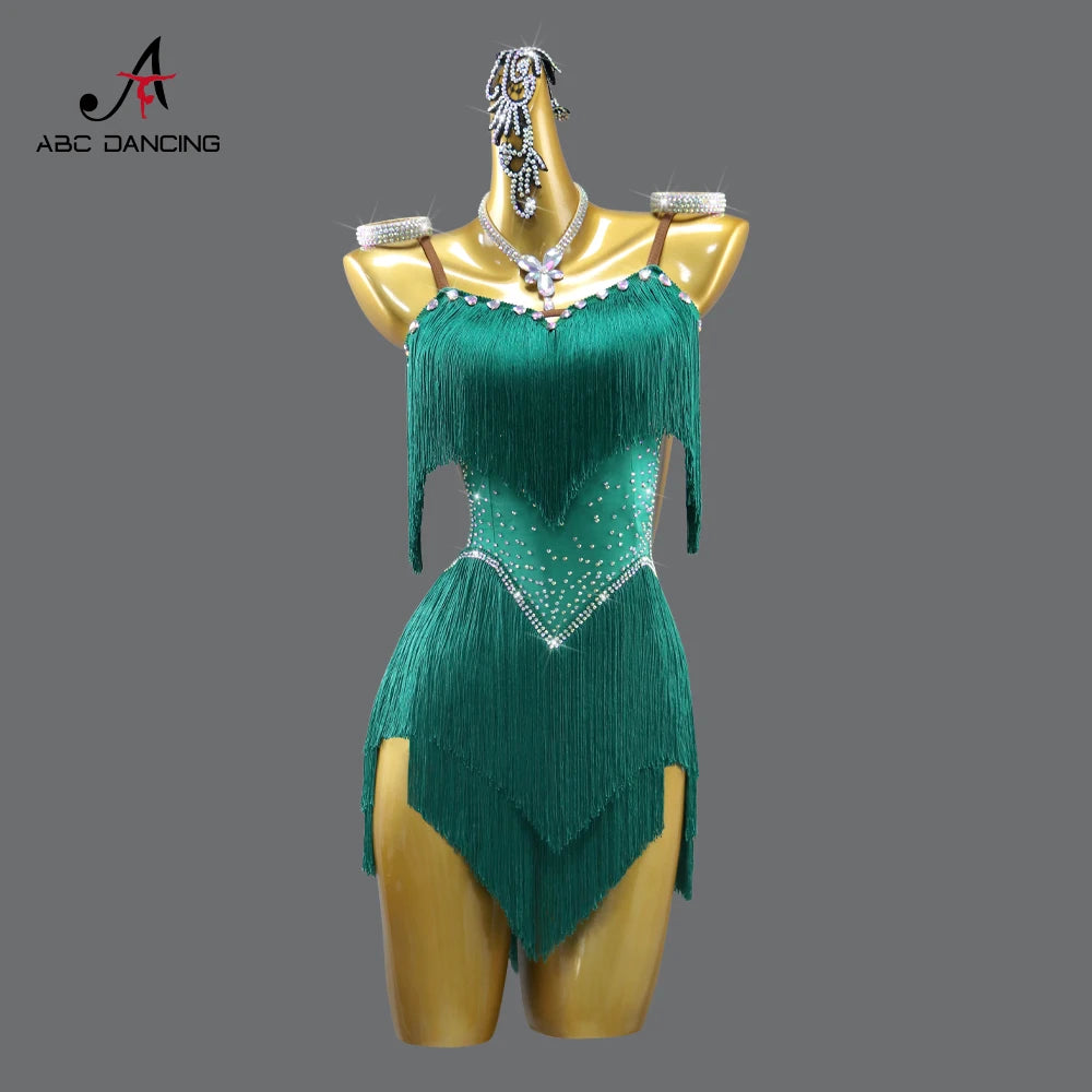 2026 New Latin Performance Dance Dress Women Sexy Outdoor Ballroom Party Fringe Skirt Sport Practice Wear Blue Prom Evening Suit