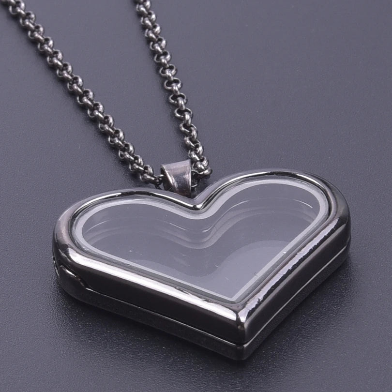 1Pc Trendy Sweet Love Glass Reliquary Photo Locket Pendant Necklaces Goth Heart Cremation Ashes Urn Relicario Collares Jewelry