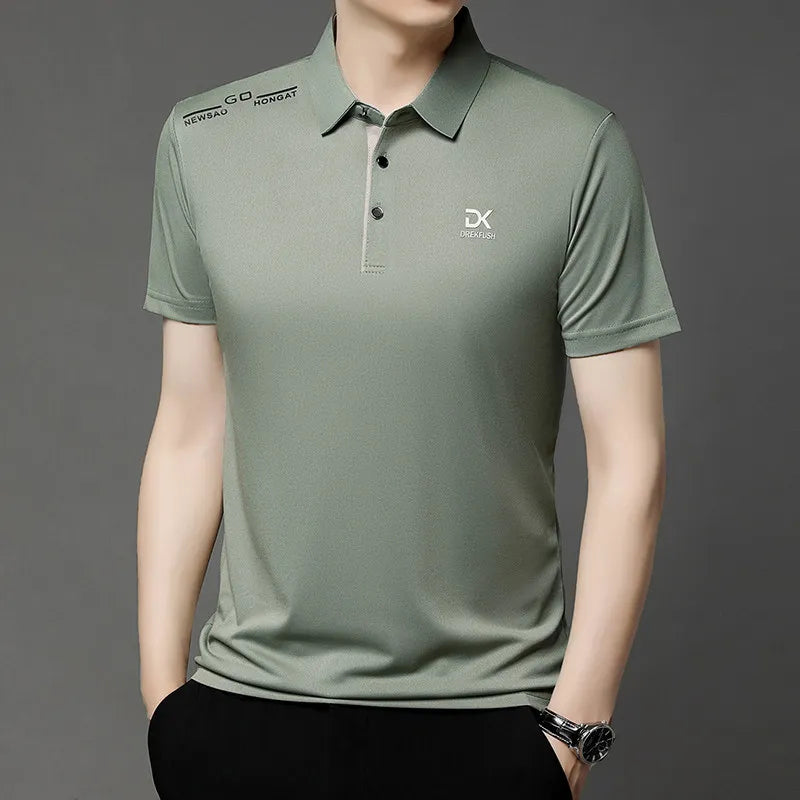 New Men's Business Casual Short Sleeved Shirt with Badge Solid Color Polo Shirt Fashionable Breathable Comfortable Versatile Top