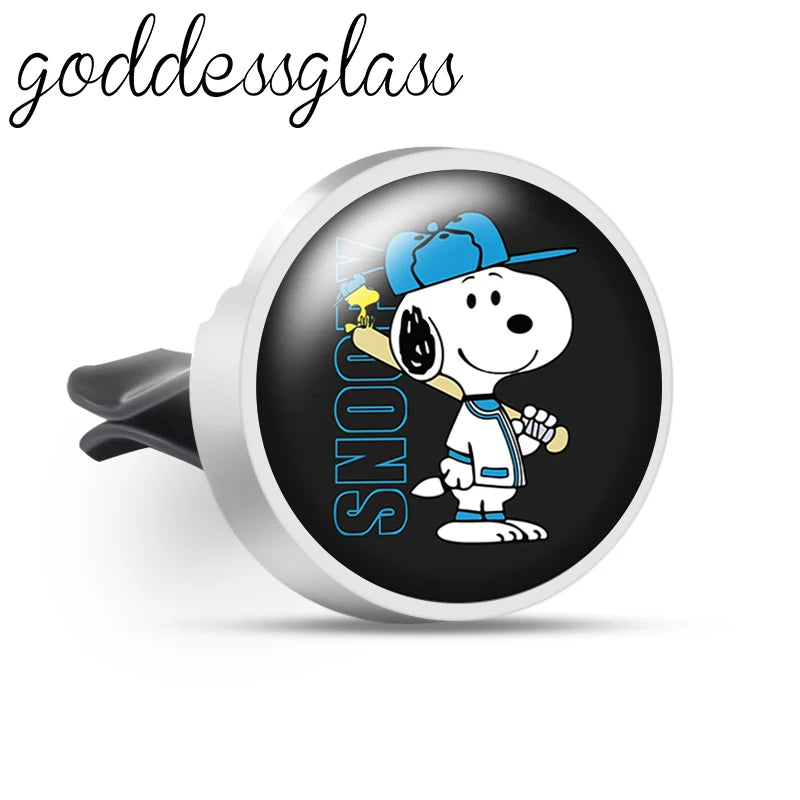 Snoopy on the Road 66 Walking Anime Photo Aromatherapy Car Decoration Clip Perfume Locket Fittings Oil Scent Gift keychain