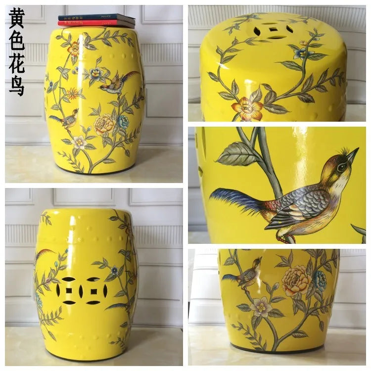 Shoe Changing Stool Flower Bird Ceramic Drum Stool Dressing Antique Drum Sitting Stool Living Room Furniture Luxury Dresser