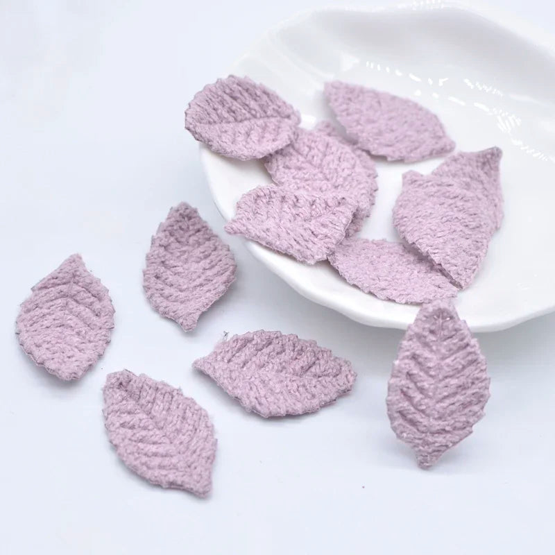 100Pcs 18*27mm Woolen Leaf Padded Flower Appliques for Children's Crafts Headwear Accessories DIY Hair Clips Earing Decoration