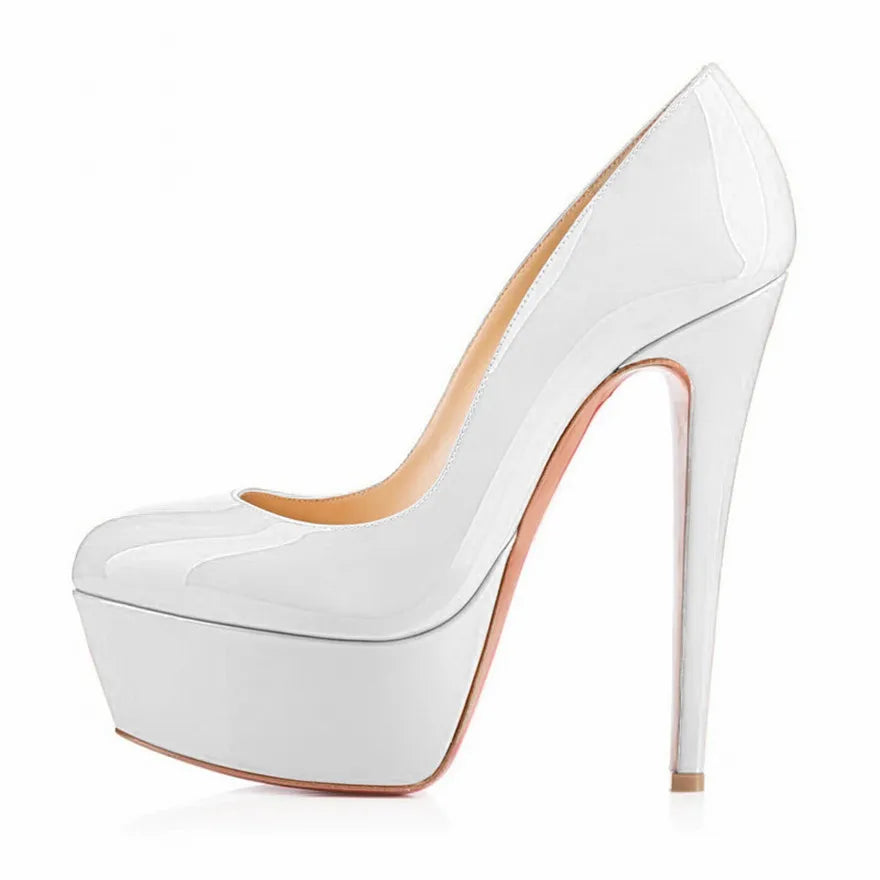 Candy Color Platform Women High Heels Shoes Round Toe Patent Leather Pumps Woman Sexy Party Wedding Shallow Ladies Shoes Size 42