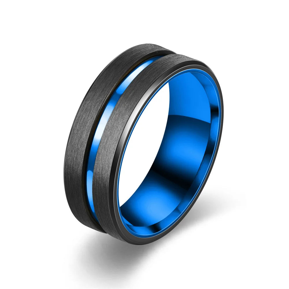 Fashion 8mm Men's Black Tungsten Wedding Band Rings Black Groove Beveled Edge Engagement Ring for Men's Valentine Gifts Jewelry