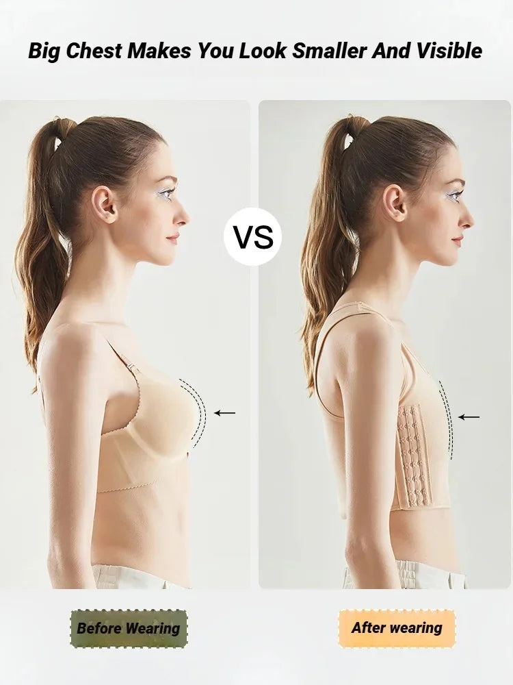 Women Breathable Chest Breast Binder Side Buckle Short Vest Tops Underwear Tank Wireless Wrap Bandages Flat Seamless