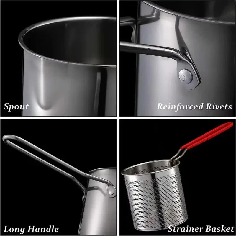 Stainless Steel Deep Frying Pot with Strainer, Multifunctional Fry Pan for Chicken Tempura Cooking