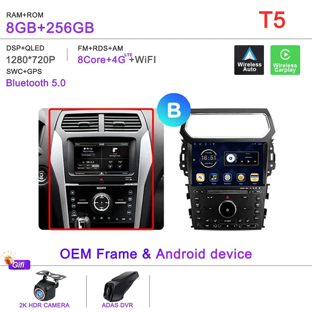 Auto Radio Android 16 For Ford Explorer 5 2011 -2019 Car Multimedia Player Navigation Stereo GPS No 2Din DVD Head Unit  Dash Cam