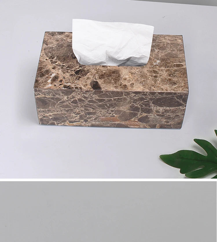 Factory Outlet 25x14x10CM Cuboid Natural Marble Stone Big Tissue Box Storage Organization Case