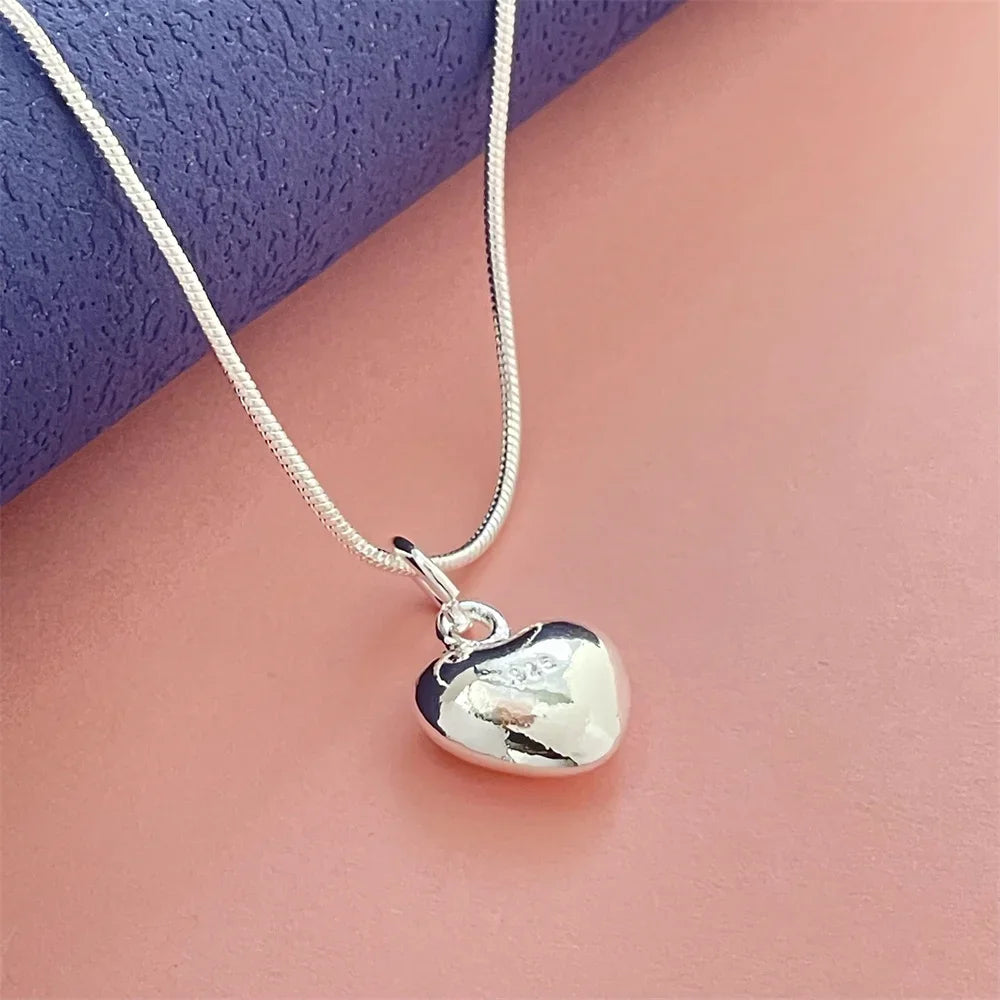 fashion 925 sterling silver designer jewelry lovely heart pendant with snake bone chain necklace for women gifts