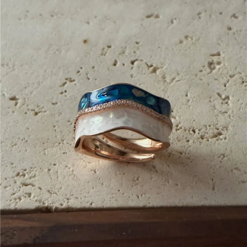 925 Sterling Silver Metal Flower Shell Geometric Rings For Women French Retro Romantic Open Thai