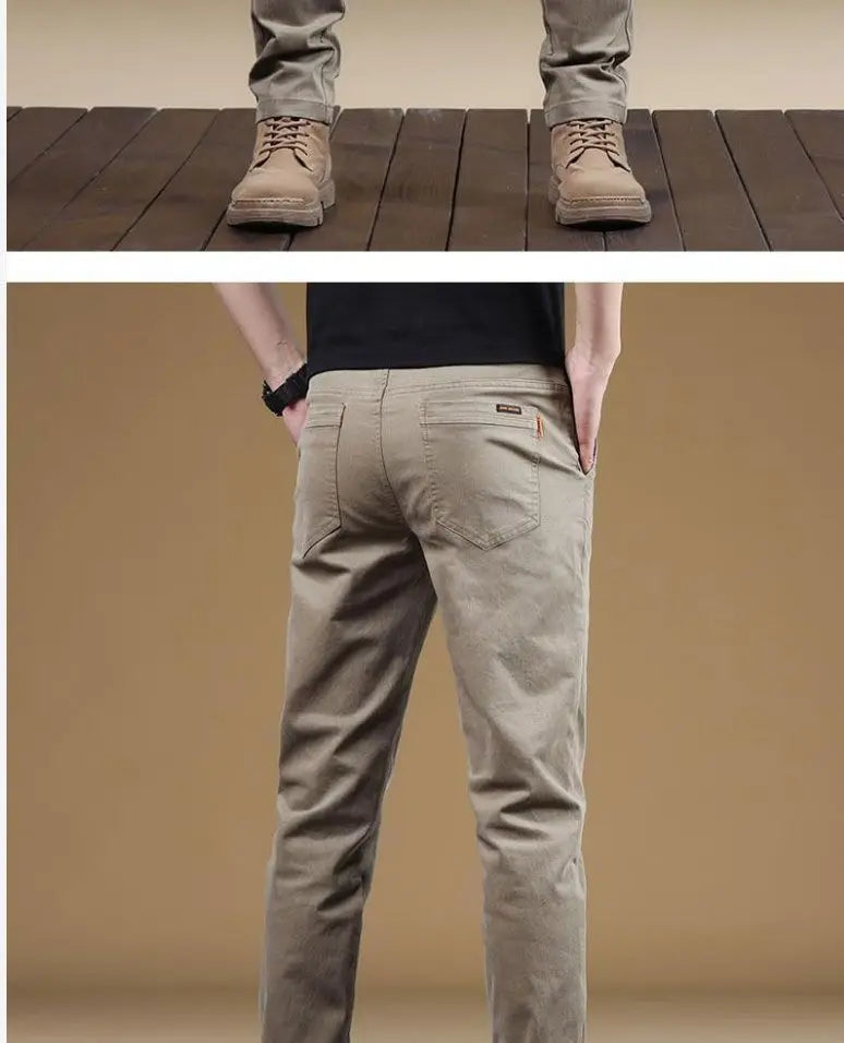 2026 Summer Thin Cotton Men's Casual Pants Trendy Versatile Elastic Light Business Trousers Work Formal Slim Straight Pants