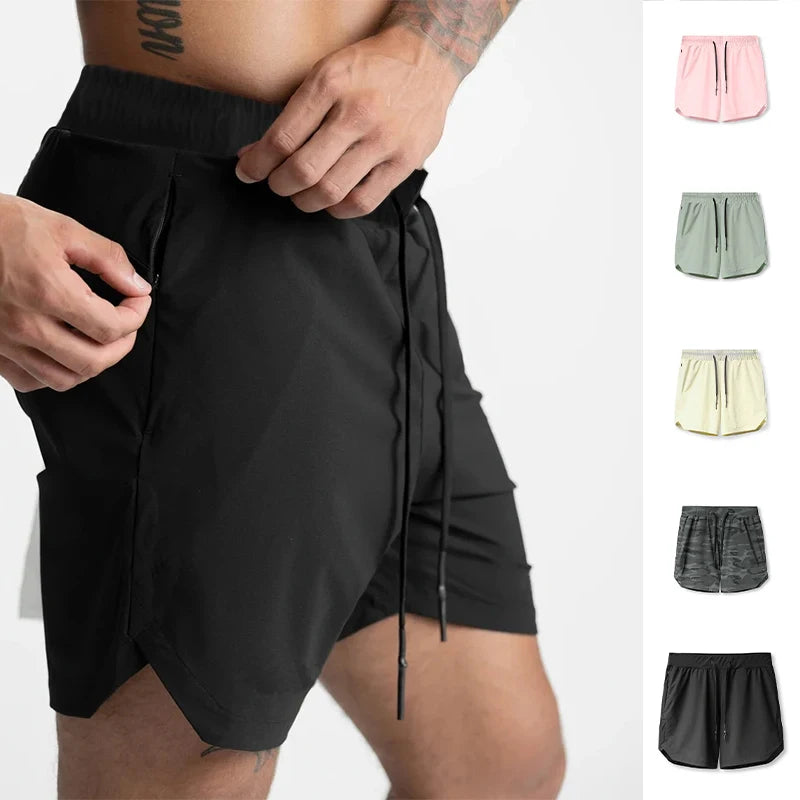 2024 Men's Single-Layer Woven Quick-Drying Solid-Color Shorts for Running, Fitness, and Casual Wear (American Fifth Pant Style)