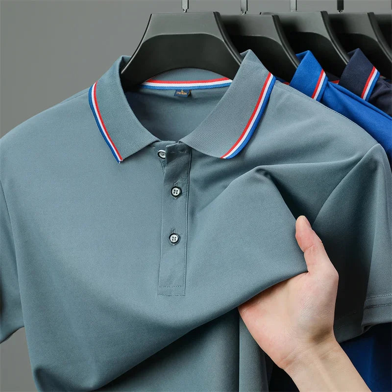 Men's Casual Solid Color Short Sleeve Polo Shirt 2025 Summer Fashionable Comfortable Versatile Top for Men