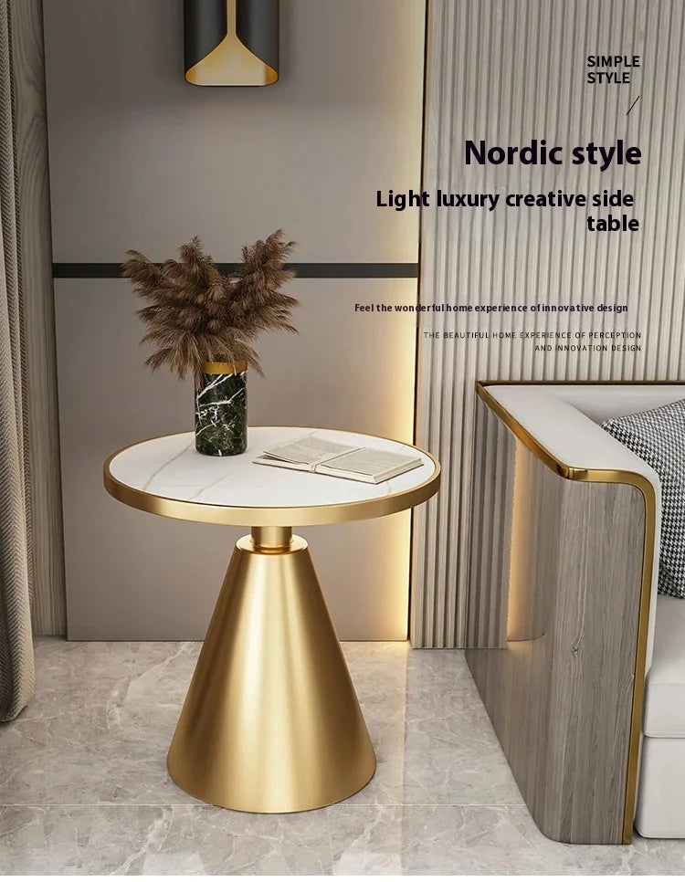 Luxury Round Side Table with Marble Top and Metal Base Modern End Table for Small Space Living Room Bedroom Hotel Use