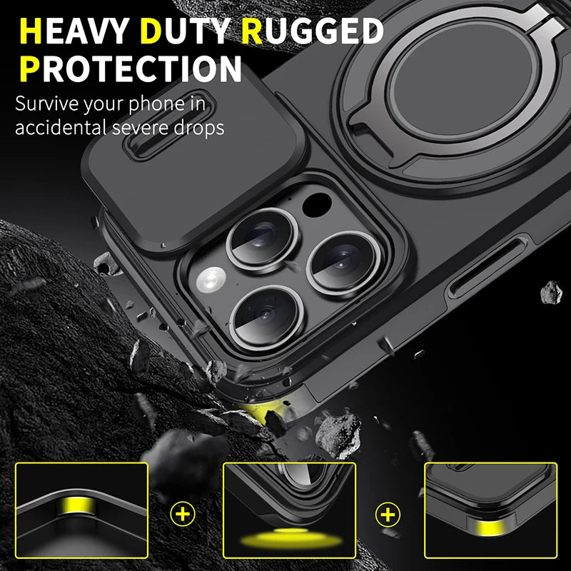 360°Rotating Hidden Metal Car Holder Ring Push Window Protection Lens Shockproof Phone Case For IPhone 16 Pro Max 16 Plus Cover