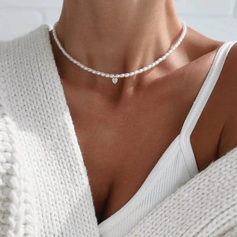 Fashion Tassel Chain Pendant Necklace For Women Boho Transparent Crystal & Imitation Pearl Chain Jewelry Valentine's Gift N0538
