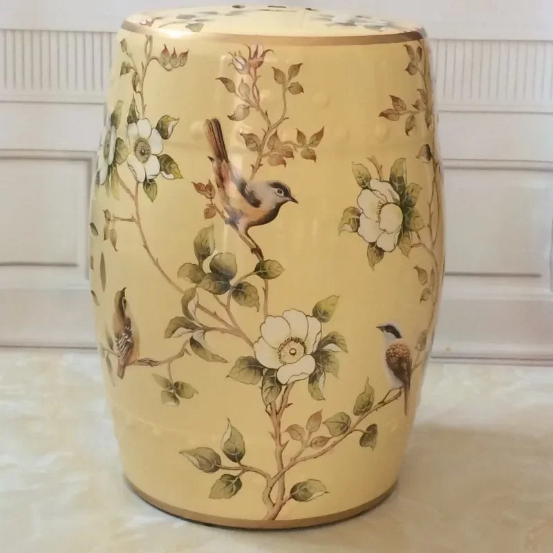 Shoe Changing Stool Flower Bird Ceramic Drum Stool Dressing Antique Drum Sitting Stool Living Room Furniture Luxury Dresser