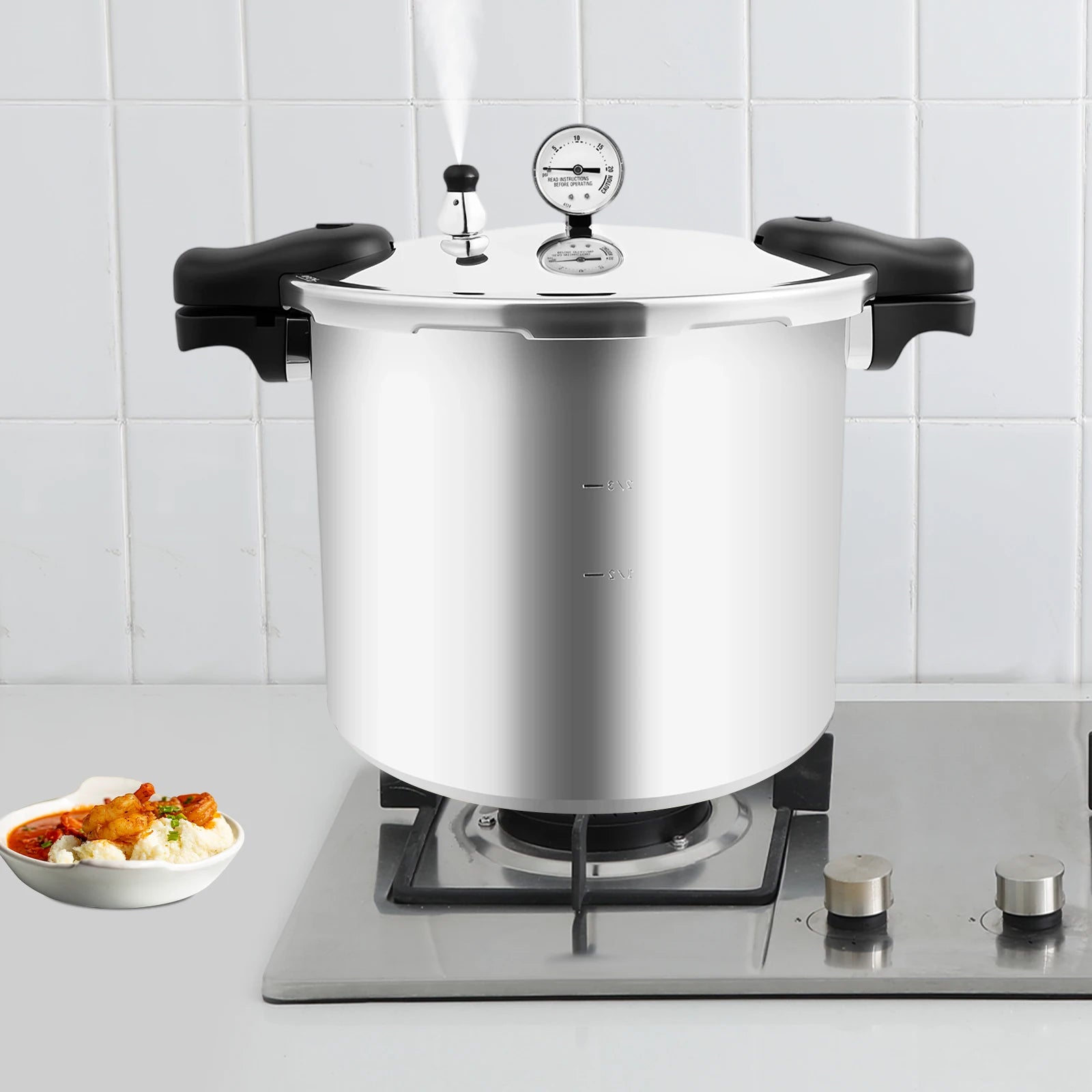 22L Thickened Explosion-Proof Pressure Cooker with Pressure Gauge and Safety Valve for Gas Stoves, Electric Ceramic Stoves