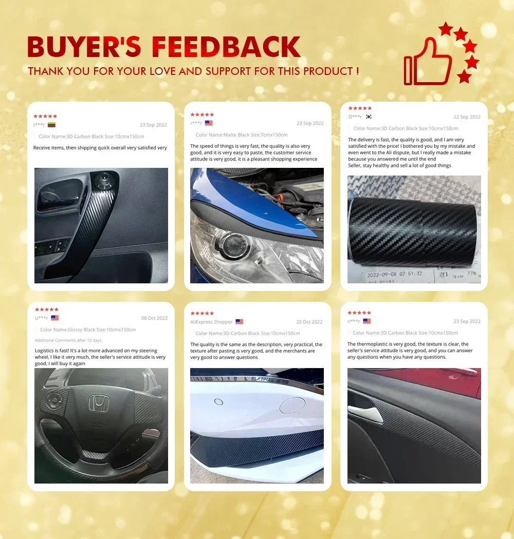 3D Carbon Fiber Car Sticker Paste Protector Glossy Black Vinyl Wrap Film Car Wrap Sheet Film Waterproof Protection Accessories