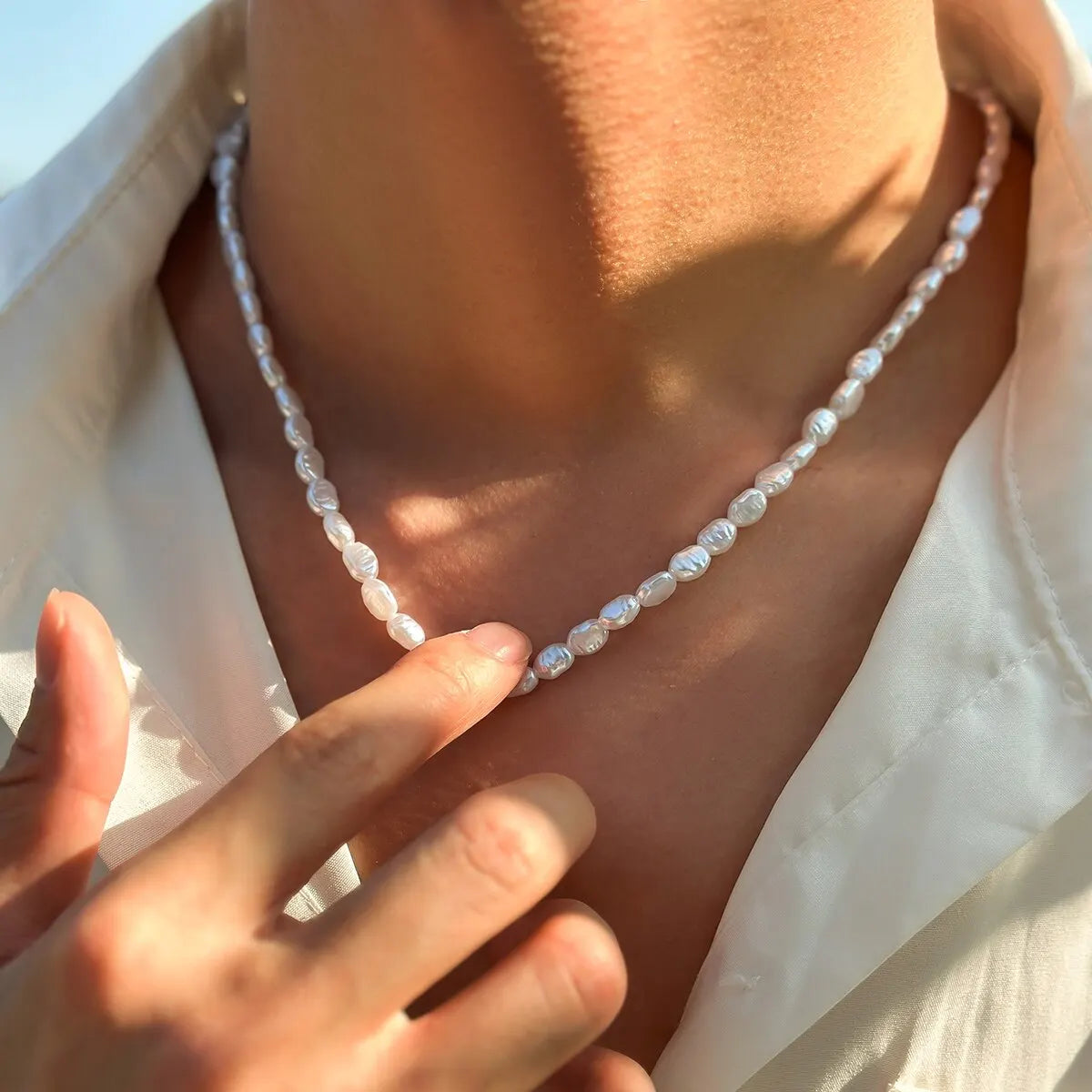 Boho Handmade Imitation-Pearl Chain Necklace Bracelet for Men Trendy Vintage Clavicle Chain on Neck Jewelry Set New Steampunk