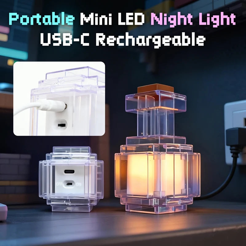 Rechargeable Night Light 7 Color Liquid Medicine Bottle Pixel Wind Peripheral Design Game Toy Bedroom Decoration Lamp Kids Gifts