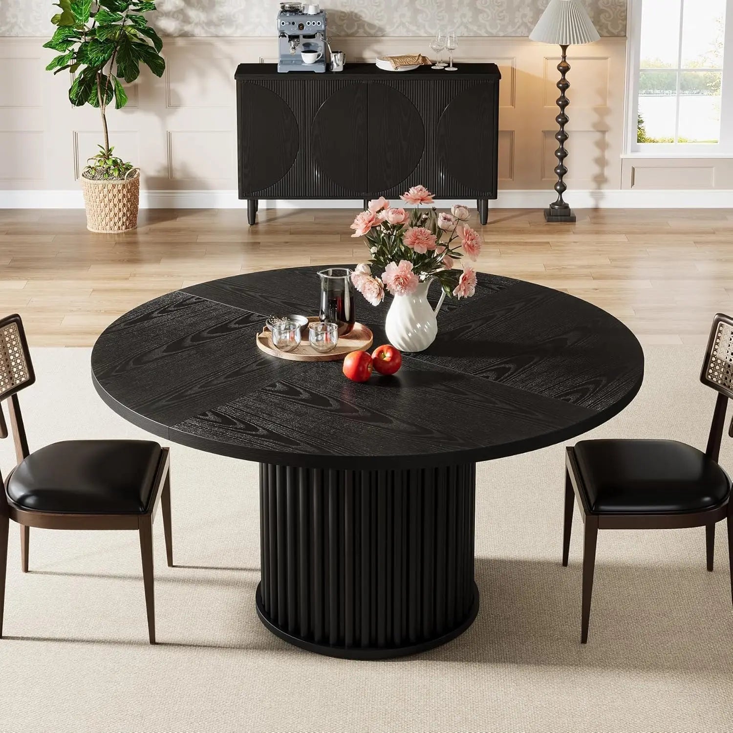 Round Dining Table,Black Dining Table for 4 People, Dining Room Table with Sturdy Metal Frame, Modern Dining Room Furniture