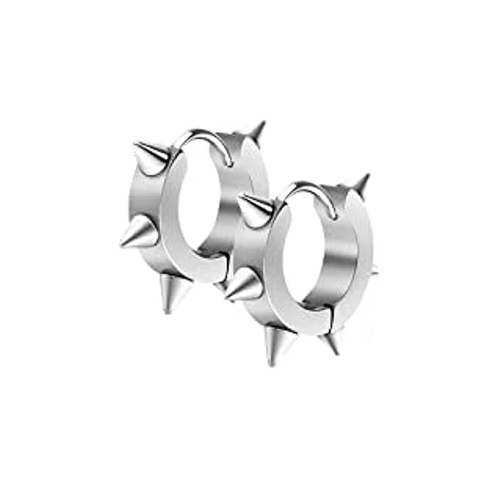 Clearance_1 Pairs Stainless Steel Hinged Hoop Earrings For Men, Punk Spike Earrings_Continuous updates