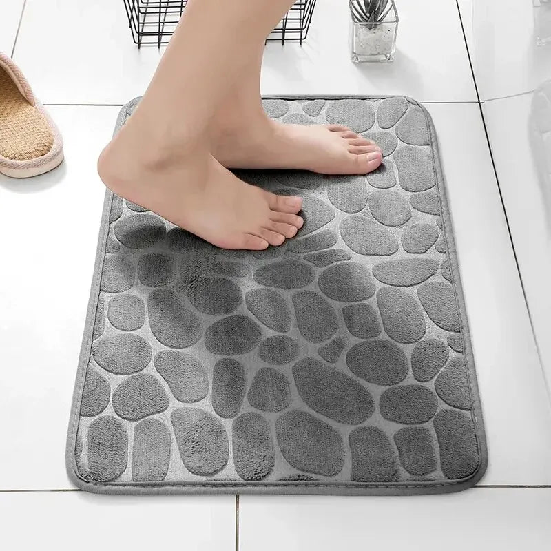 1pc Embossed Fiber Carpet, Bathroom Living Room Anti Slip Mat, Pebble Floor Mat, Household Items