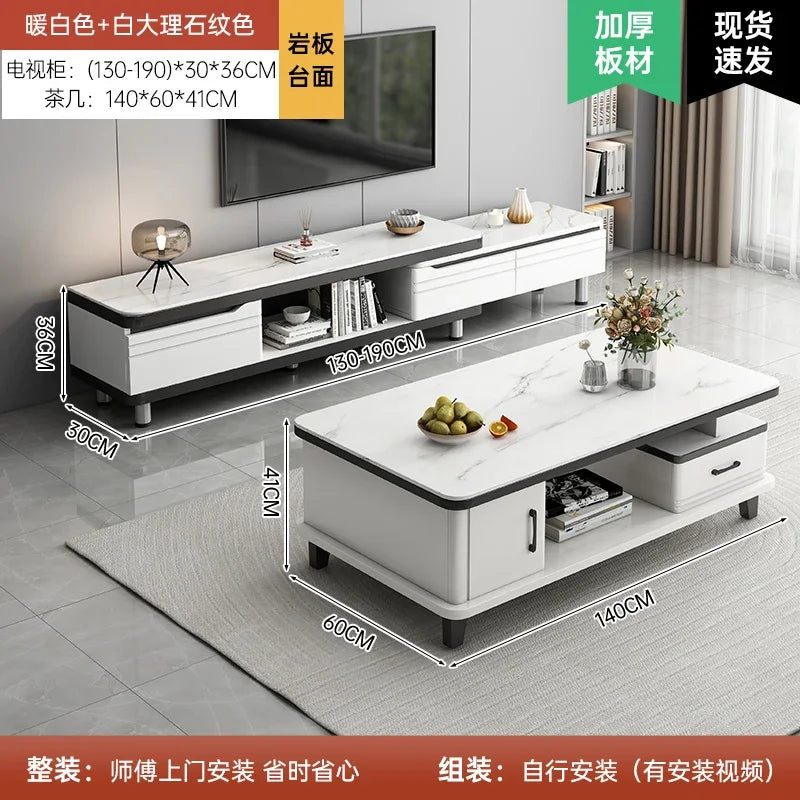 Modern LED TV Stand for Televisions Up Coffee Table Glass Shelves and Drawer Gaming Entertainment Center with Multiple Cabinet