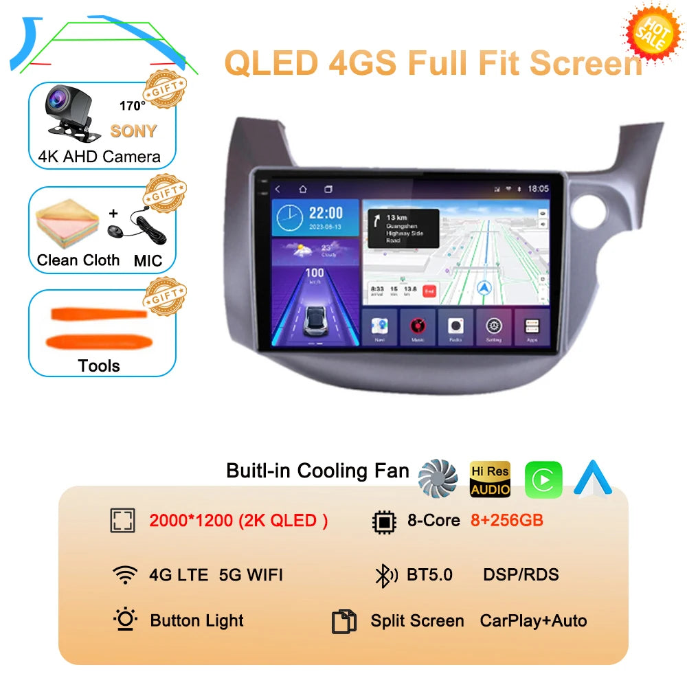 Car Radio Android 16 For Honda Jazz Fit 2007-2013 RHD Stereo Multimedia Video Player Carplay Auto GPS Navigation 2din Head Unit