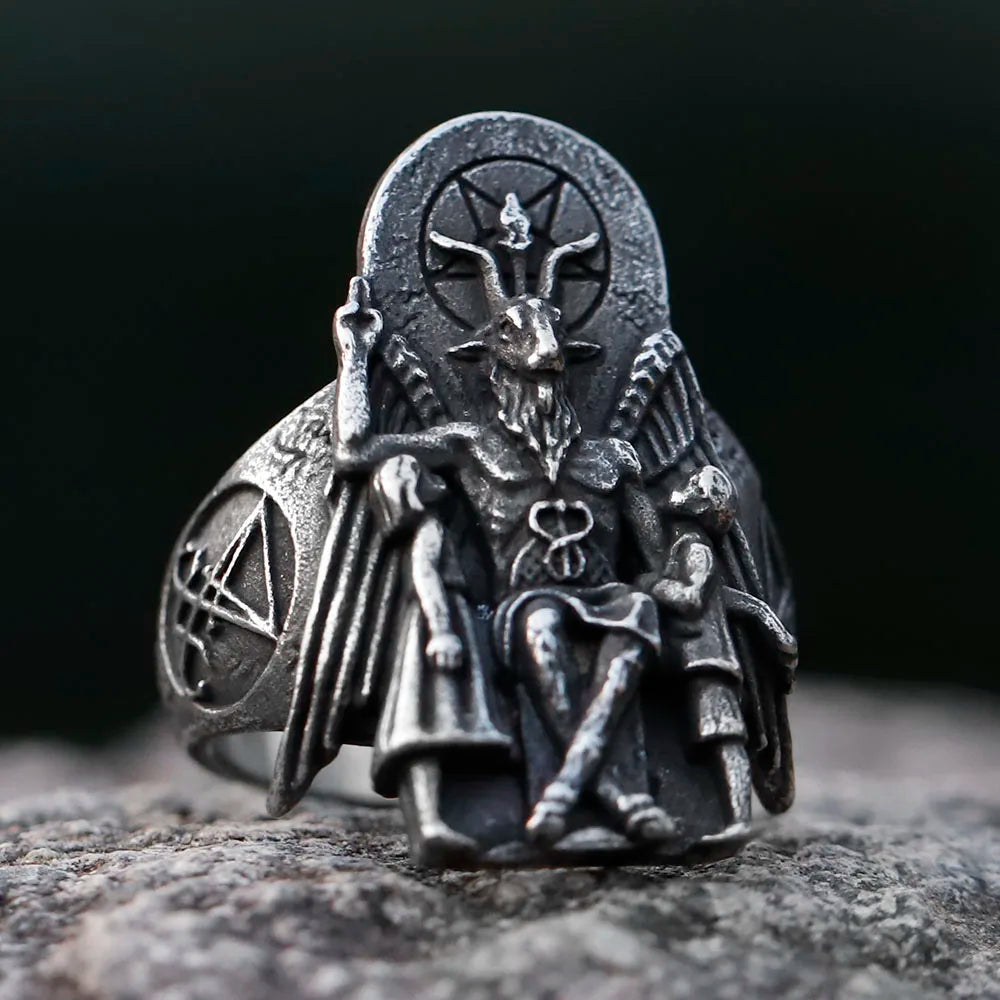 EW Vintage Ring Lucifer Satan Signet Ring for Men with Anubis Stainless Steel Fashion Punk Jewelry Gift Wholesale