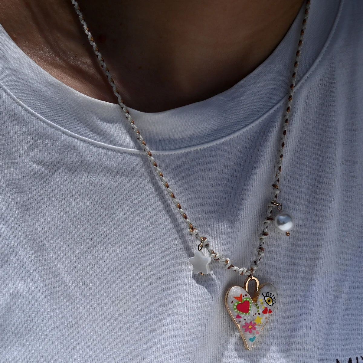 Handmade Knotted Rope Heart Pendant Necklace Fashion Sweater Chain Stackable Star Pearl Necklace for Women New Design Jewelry